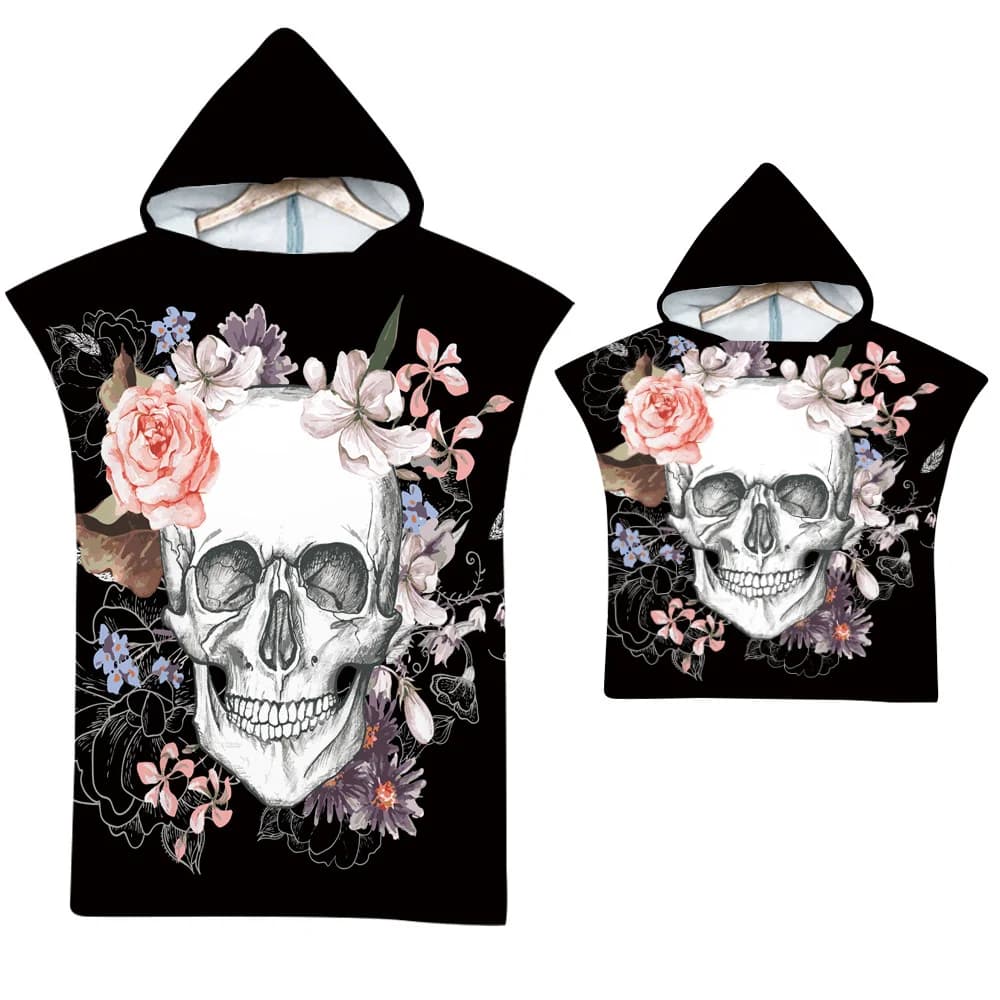 Skull Skeleton telo mare in microfibra Quick Dry mantello con cappuccio muta adulto Kid Poncho accappatoio asciugamani da bagno grandi per Swim Surf