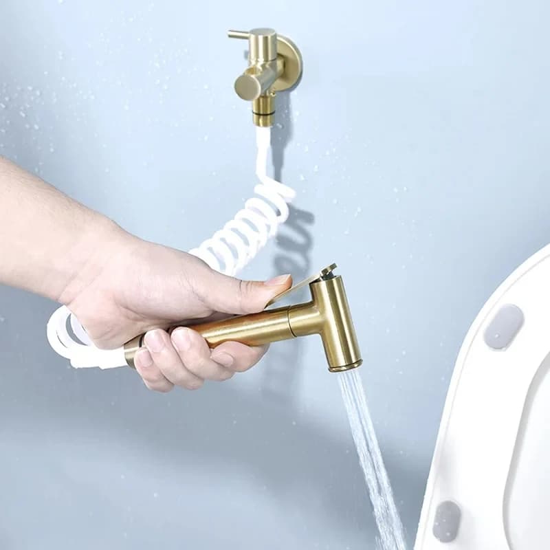 Set doccia con getto per bidet portatile Kit doccia con spruzzatore per WC Rubinetto per bidet Oro spazzolato Bidet per WC da bagno