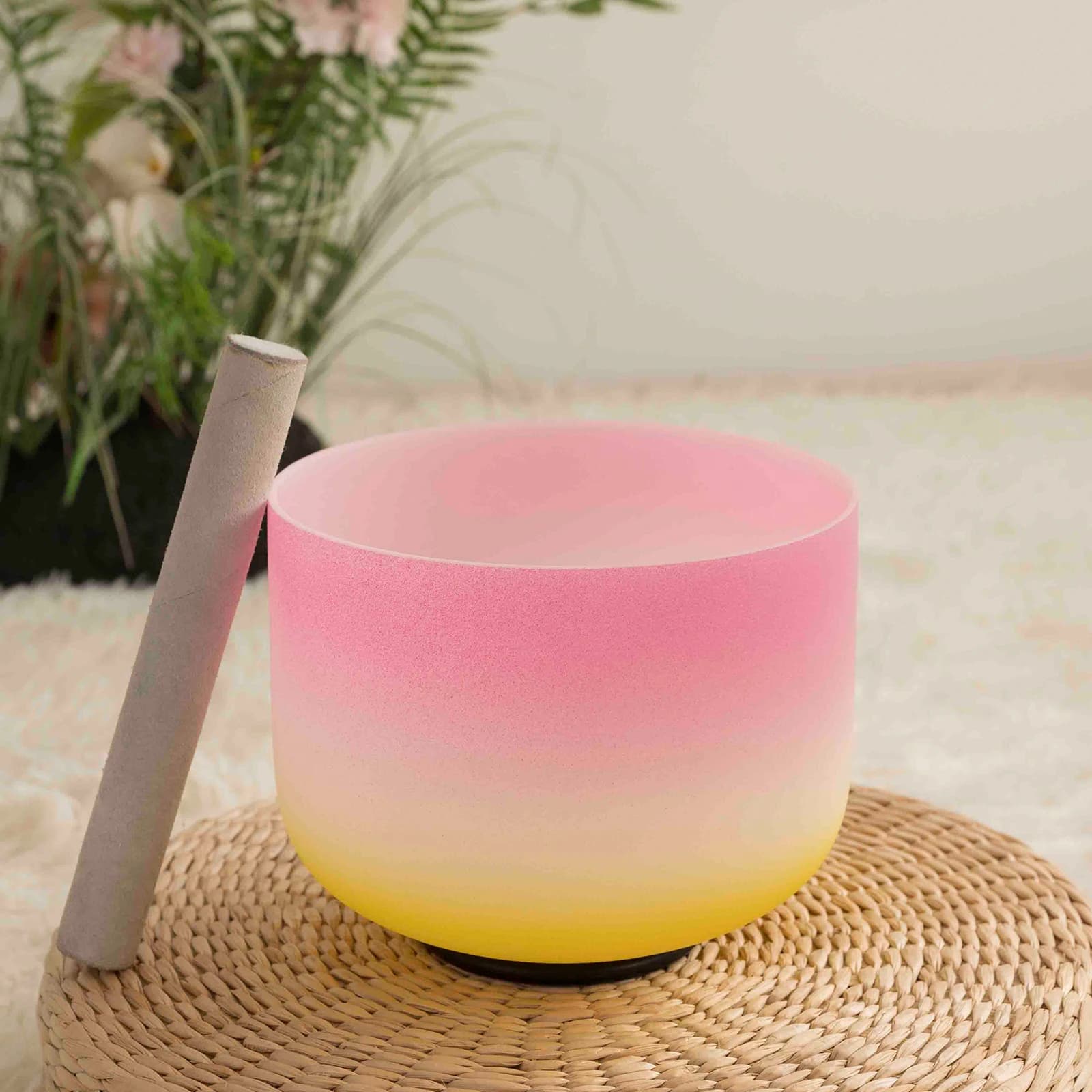 Hye-eun Pink&Yellow 8inch Rainbow Crystal Singing Bowl Tibetan Meditation Sound Chakra Bowls for Healing