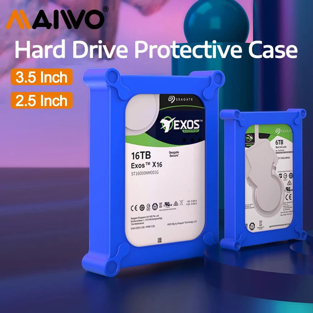 MAIWO Custodia protettiva per HDD Custodia protettiva in silicone per disco rigido nudo da 2,5 3,5 pollici Protezione esterna Copertura per disco rigido anti-detonazione