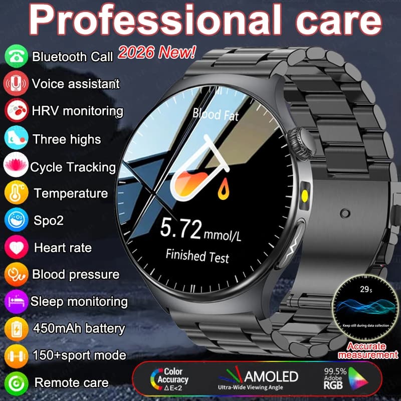 Smartwatch Uomo 2026 di Nuova Generazione con Monitoraggio ECG+PPG, Laser, Acido Urico, Grasso Sanguigno, Pressione Sanguigna e Chiamate HD