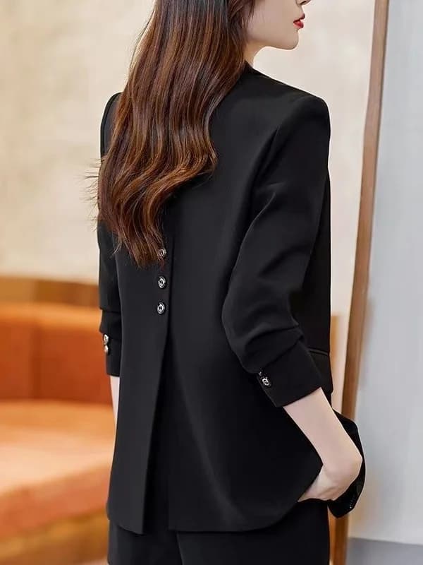 Elegant Black Suit Jacket Women's Loose Fit Korean Style Spring Autumn New Arrival Back Slit Design Casual High Waist