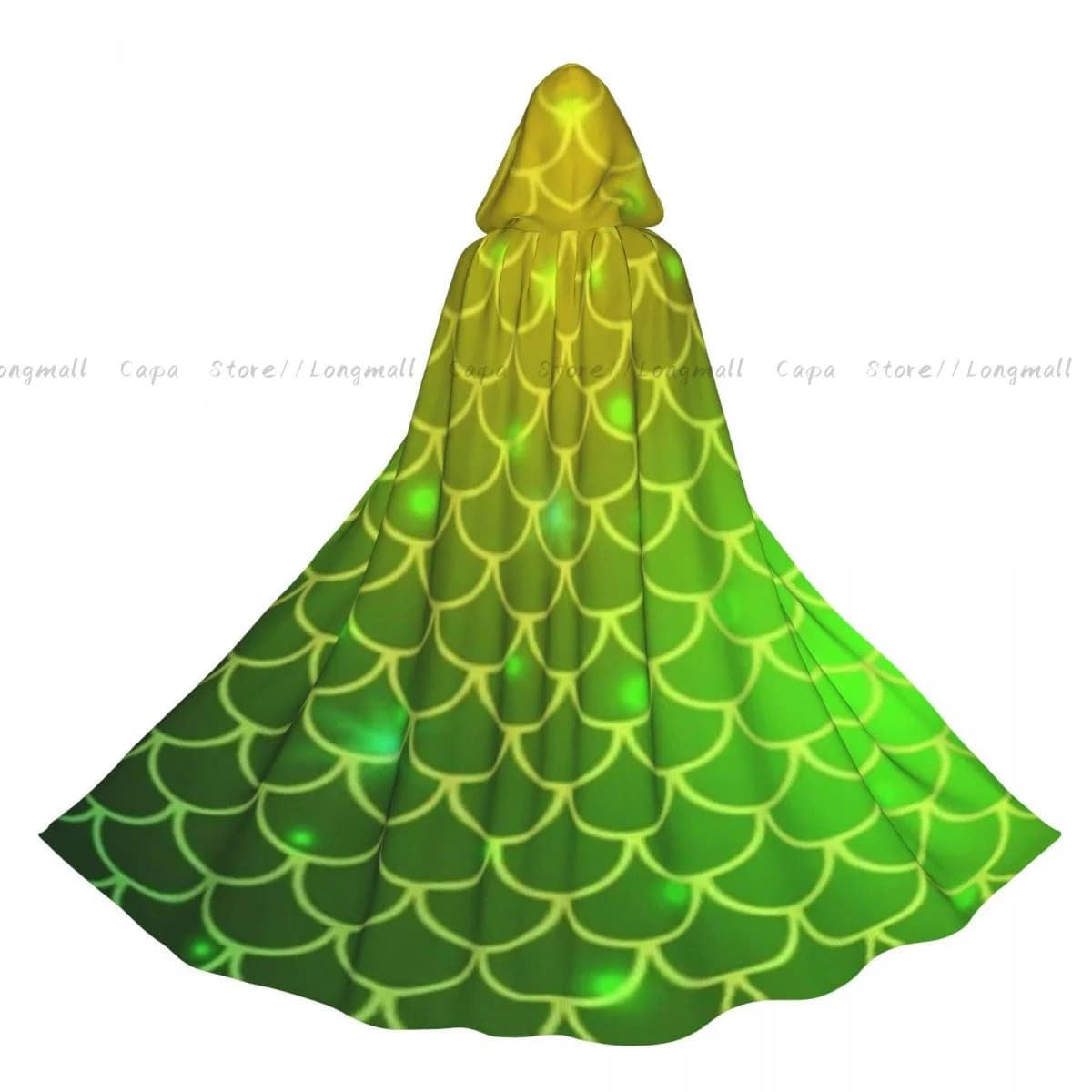 Mermaid Pattern Cloak Hooded Cosplay Costume Halloween Adult Long Party Cape