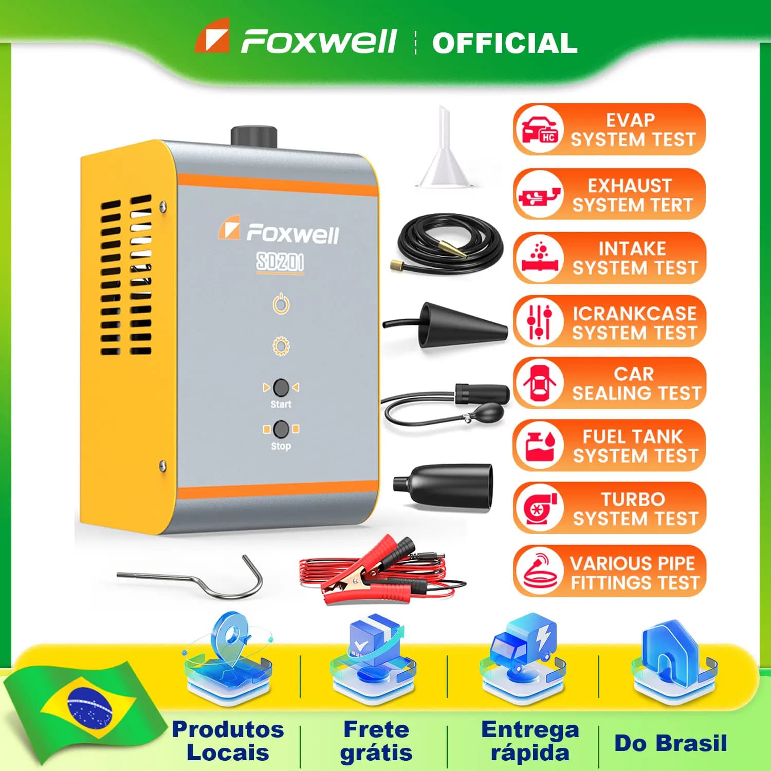 FOXWELL SD201 Rilevatore di perdite di fumo per auto 12V, Tester per la rilevazione di perdite sotto vuoto, Macchina diagnostica per perdite di fumo nel sistema di tubazioni carburante EVAP