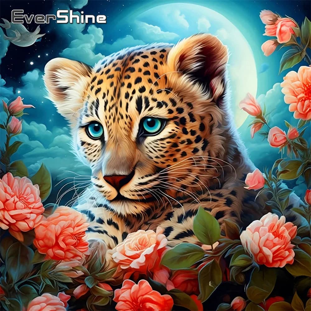 Quadro con strass a mosaico di diamanti Evershine, ricamo leopardo, animale, pittura diamantata floreale 5D fai da te, decorazione per la casa