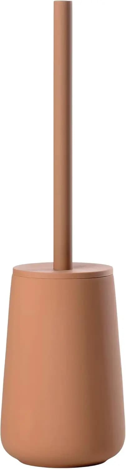 Scopino per WC in Ceramica con Supporto, Rivestimento Soft Touch, Diametro 10,3 cm, Altezza 37 cm, Design Mandarino