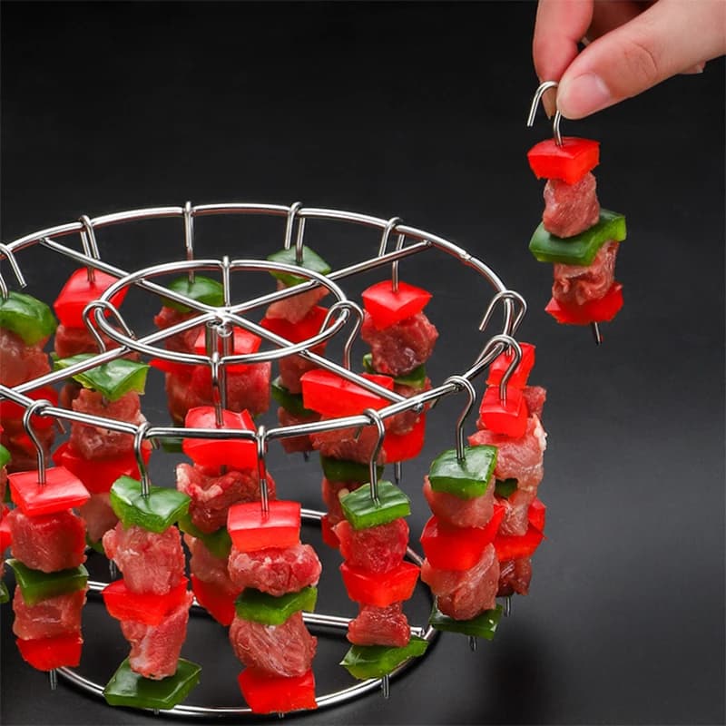 Griglia per griglia in acciaio inossidabile Supporto per spiedo verticale staccabile Griglia per barbecue Friggitrici ad aria 24 Strumenti per barbecue con ago da forno
