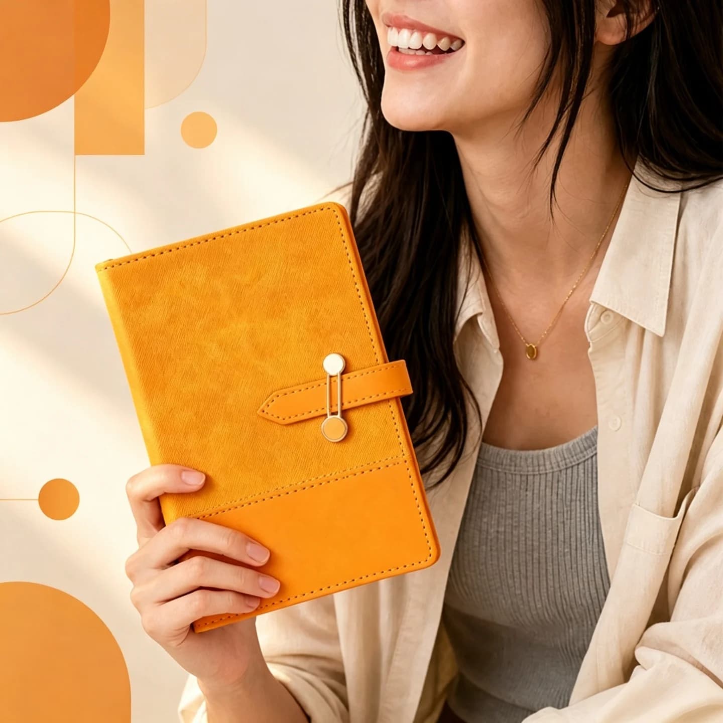 A5 Premium Leather Double-Snap Notebook - Executive Business Journal & Meeting Record Pad A5 Luxury Faux Leather Flip Journal