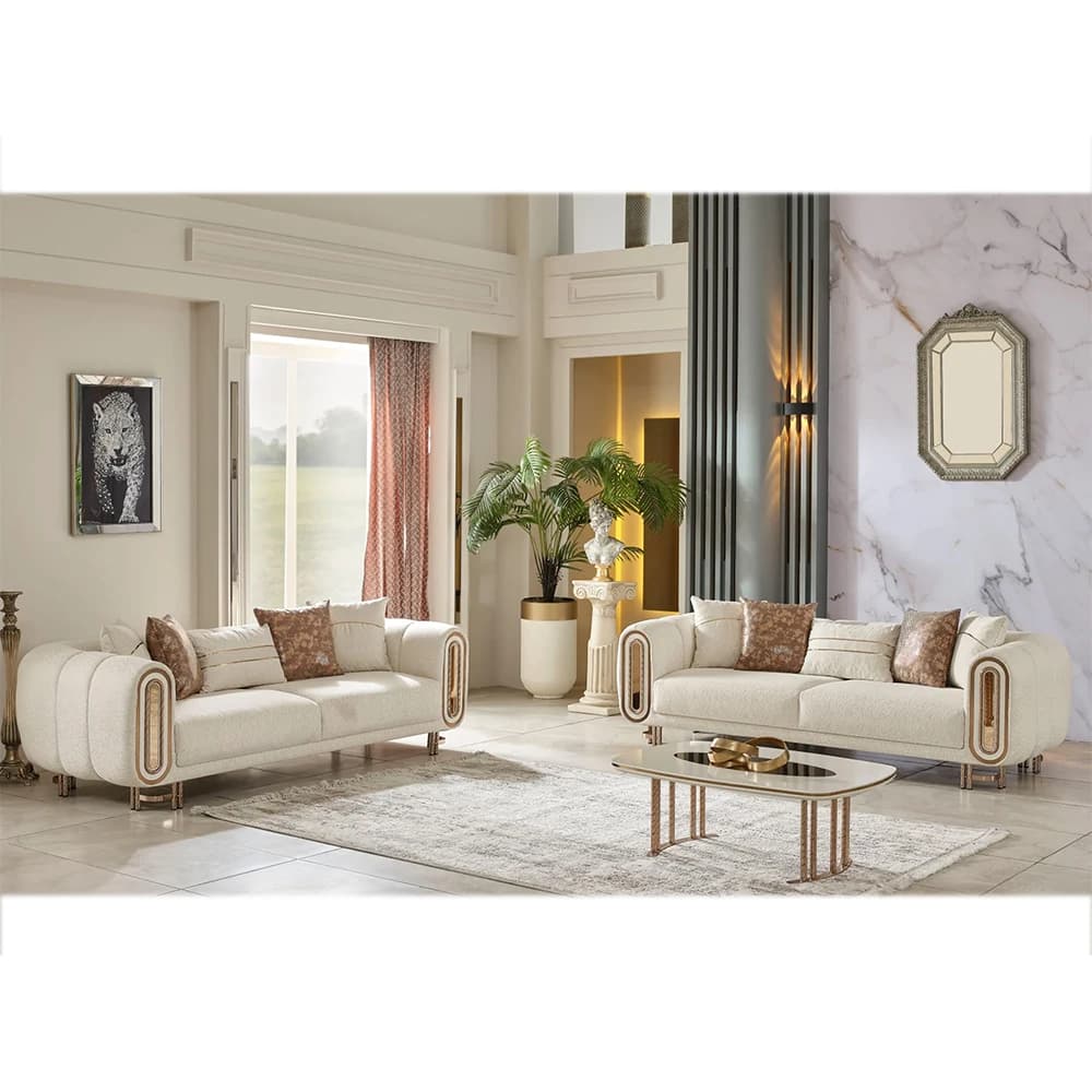 Nuovo Design in Vendita: Set di Divani di Lusso 1+2+3 Posti, Arredamento Moderno per Soggiorno con Gambe Dorate