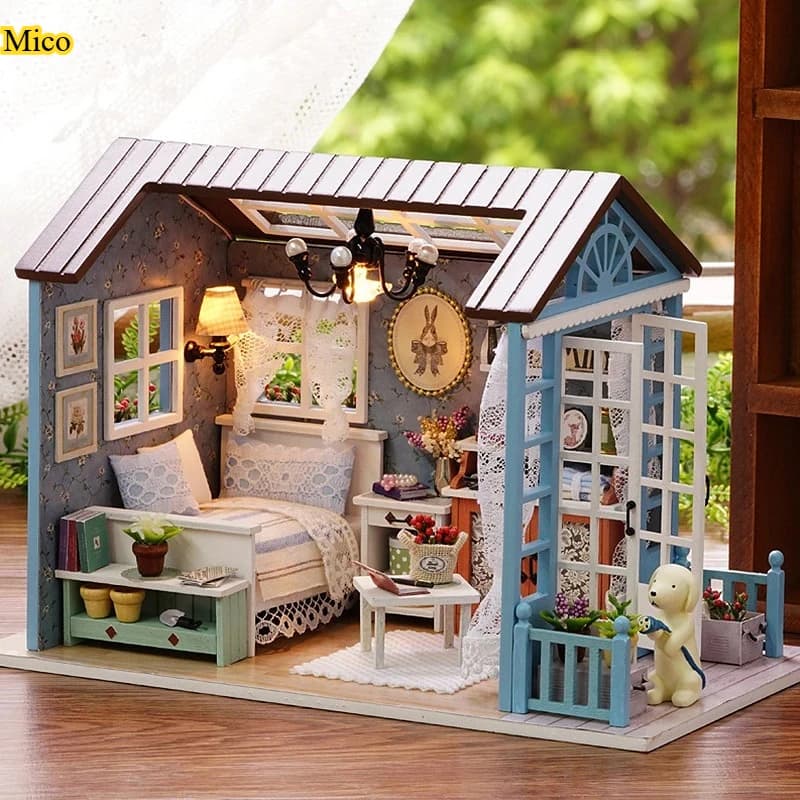 Kit Fai-da-Te per Casa delle Bambole in Miniatura, Puzzle 3D in Legno con Mobili e Luci LED, Ornamento da Scrivania, Decorazione per la Casa