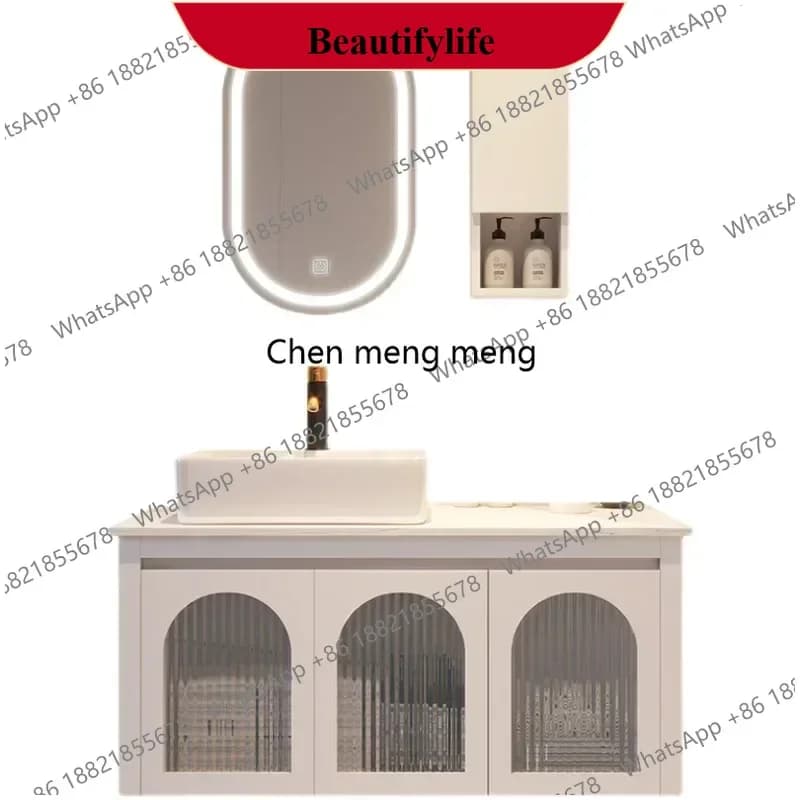 F185 Mobiletto da bagno in stile nordico con lavabo superiore Mobiletto da bagno con mobiletto a specchio Samrt Lavabo in ardesia Mobili da bagno