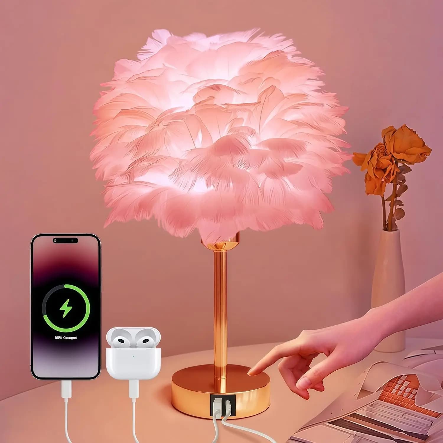 Lampada da comodino Smart Touch Control con ricarica USB, compatibile con Alexa, luce notturna RGB dimmerabile per camera da letto o cameretta