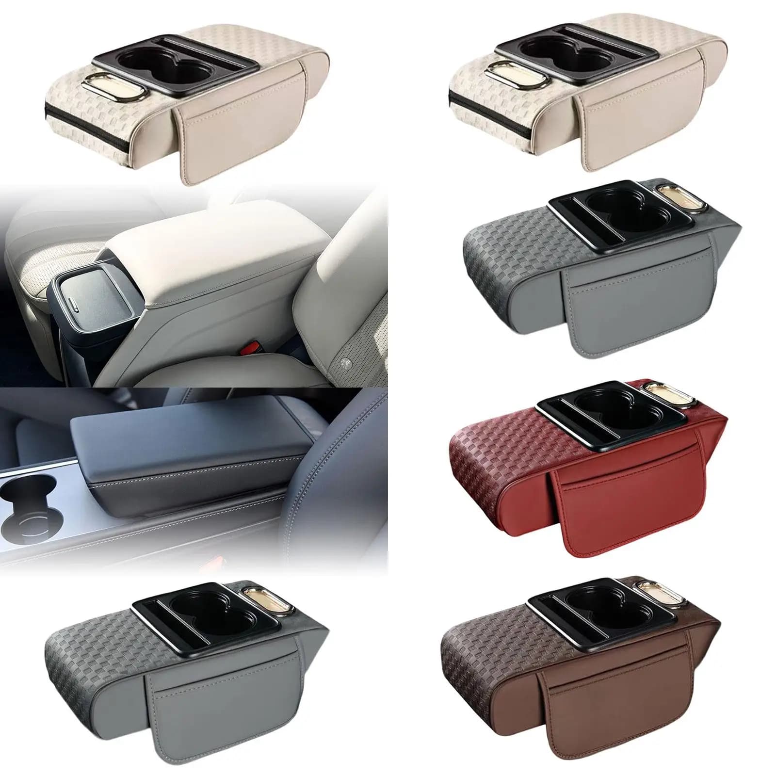 Cuscino Ergonomico per Bracciolo Auto in Pelle PVC Premium con Borsa Portaoggetti, Accessorio Interno per SUV e Berlina