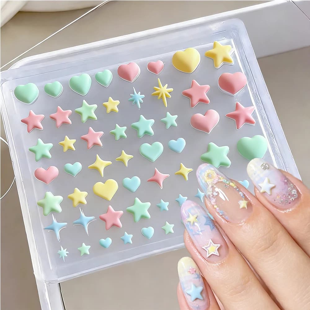 Stampo in Silicone 3D a Forma di Cuore e Stella per Nail Art, Stampo per Resina Epossidica con Motivo Stellato, Strumenti per Decorazione Unghie Fai-da-Te