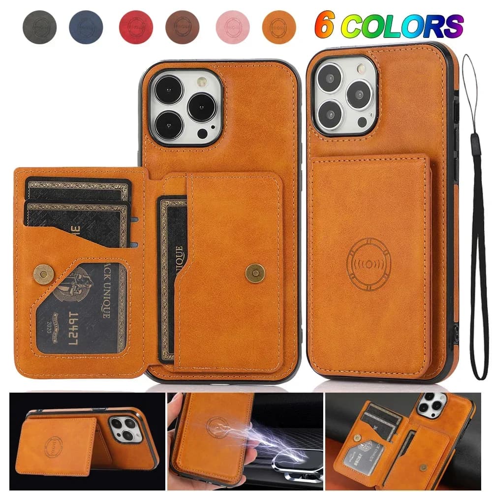 Custodia per telefono a portafoglio con vibrazione magnetica per iPhone 13 12 Mini 16 15 Plus 14 11 Pro XS Max XR X Custodia in pelle porta carte di credito