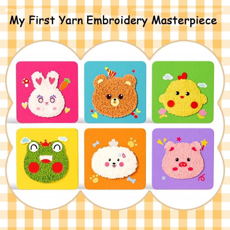 [YU]Poke Art Yarn Embroidery Kit For Toddlers - Cartoon Animal Craft Punch Needle Learning Toy