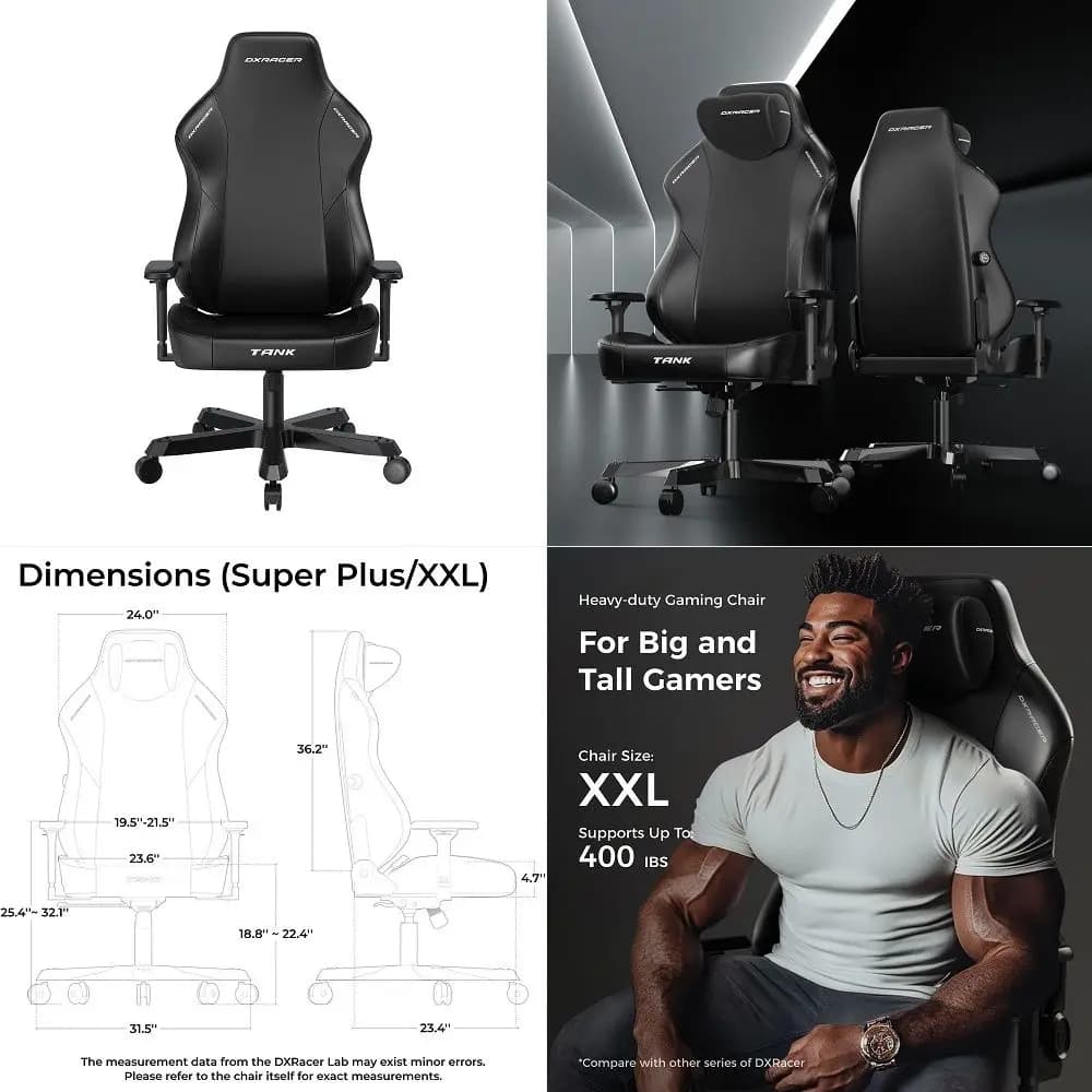 Tank XXL Ergonomic Video Gaming Chair for Adults, Office Reclining Computer Chair with Magnetic Head Pillow and Lumbar Support,