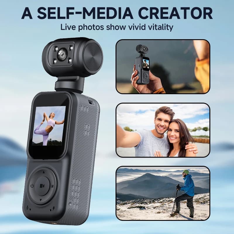 Videocamera Sportiva Portatile con WiFi, Schermo IPS da 1,5 Pollici, Obiettivo Grandangolare a 130 Gradi, Rotazione a 180 Gradi, Opzioni con Scheda TF