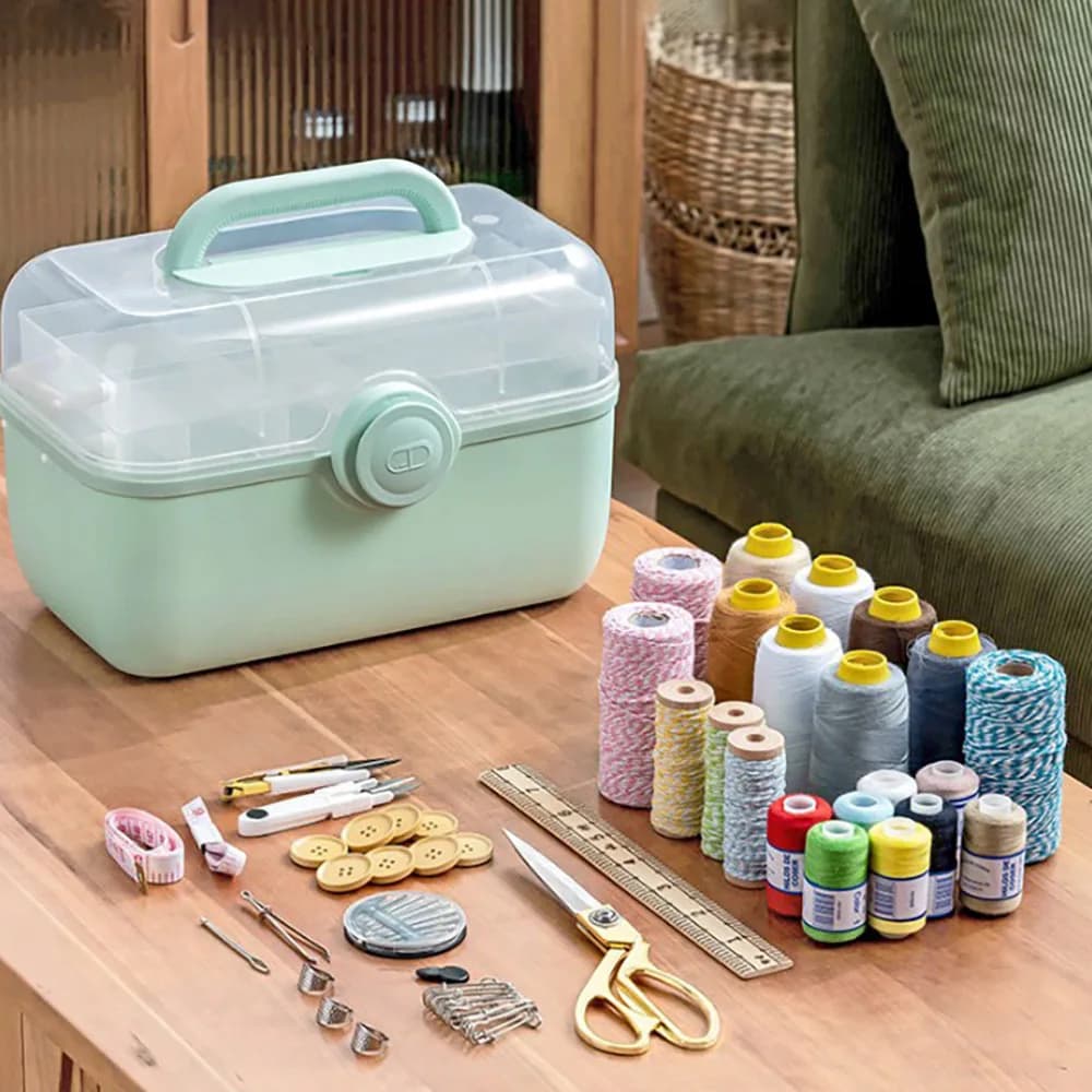ABLQ Scatola per kit da cucito per adulti Principianti Kit da cucito Accessori Scatola da cucito per la casa Scatola per scomparti per kit di riparazione cuciture