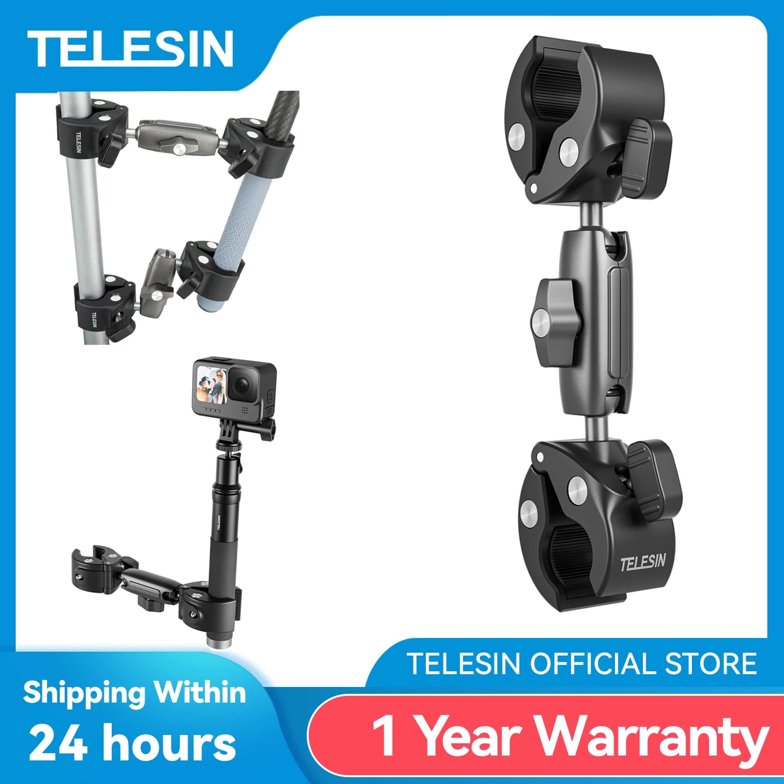 TELESIN Moto Bici Monopiede Manubrio Della Bicicletta Montaggio Panoramico Invisibile Selfie Stick Staffa per GoPro Hero DJI Insta360