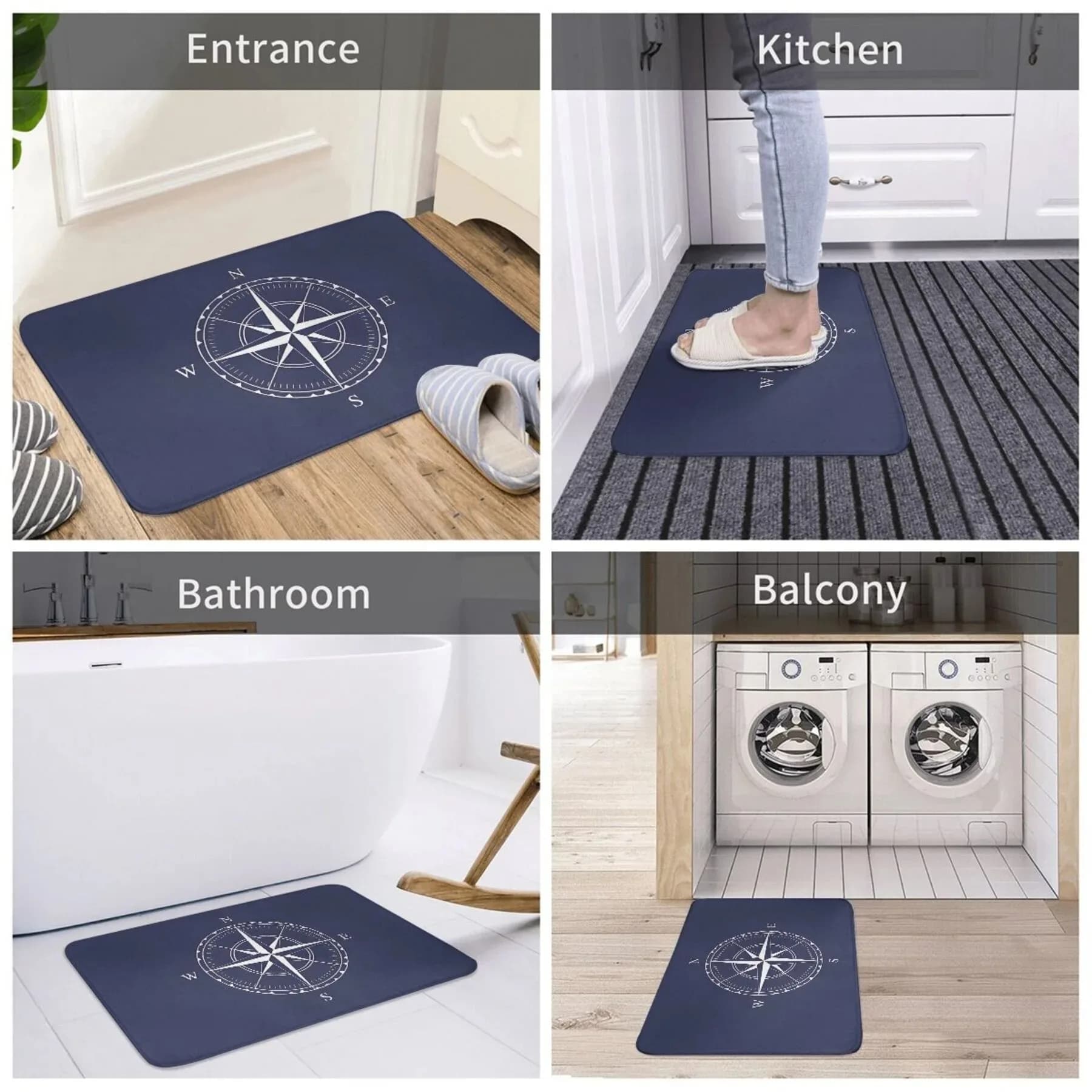 1PC modello bussola tappetini per porte di casa tappeti da cucina antiscivolo design pop tappeti da bagno tappetino da bagno per la casa lavanderia arredamento
