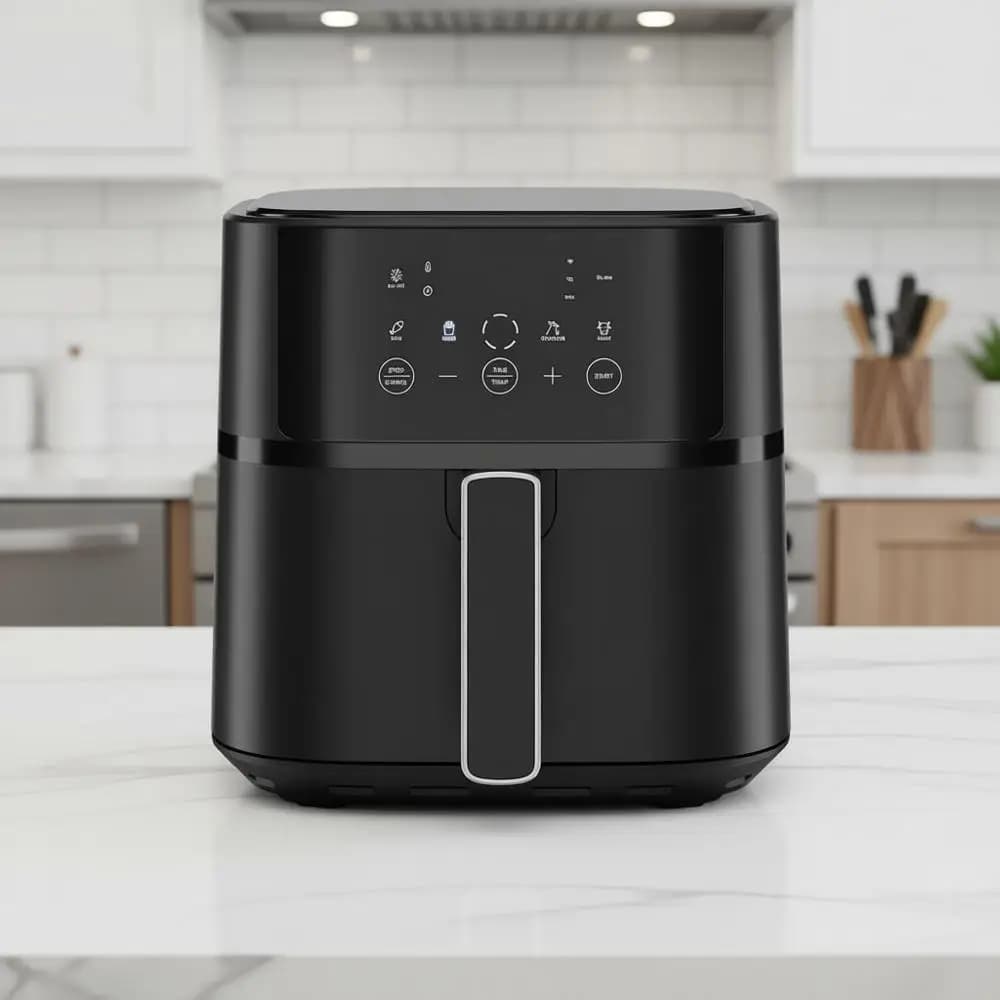Friggitrice ad aria compatta da 6 QT con tecnologia Hi-Tech, controlli touch, 4 preimpostazioni, cestello antiaderente e lavabile in lavastoviglie - Nero