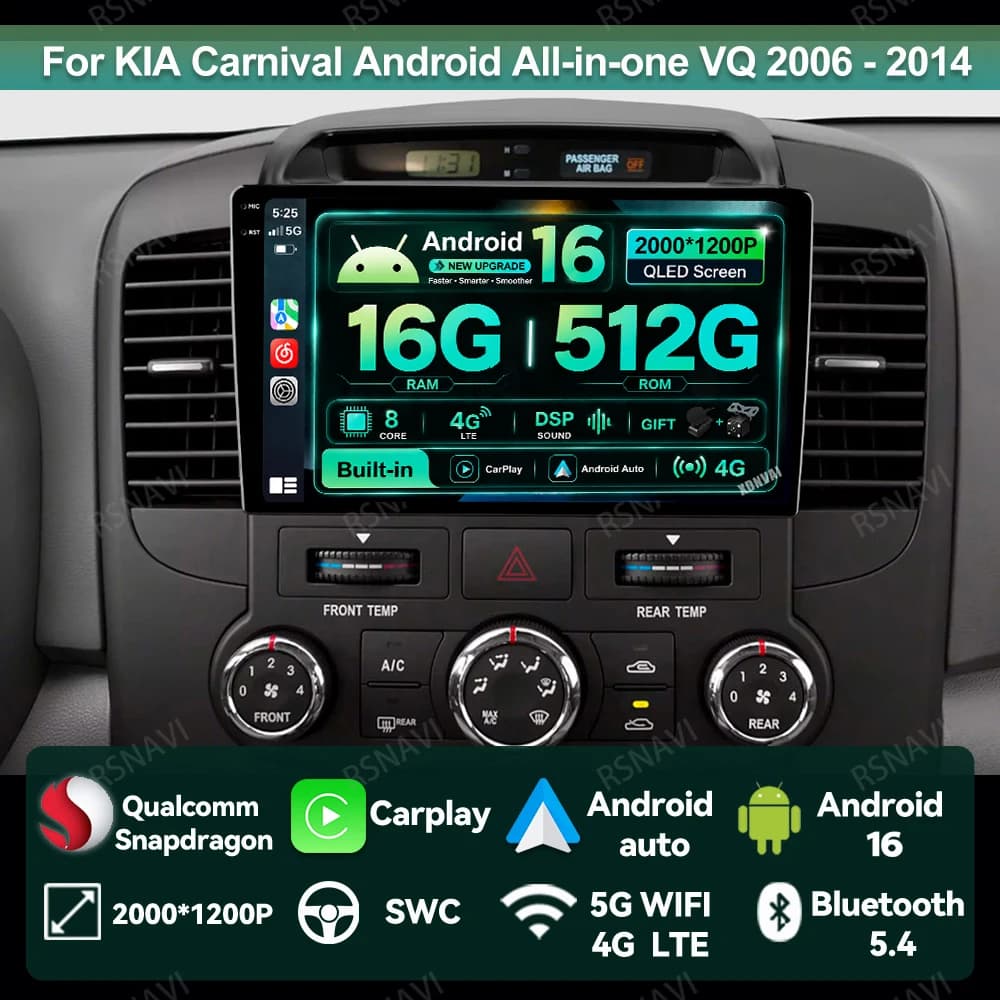 Autoradio Android 15 Per KIA Carnival Android All-in-one VQ 2006 - 2014 Vevor But Pluk Golf Mk7 Parkside H7 Lights in Led Dash Cam