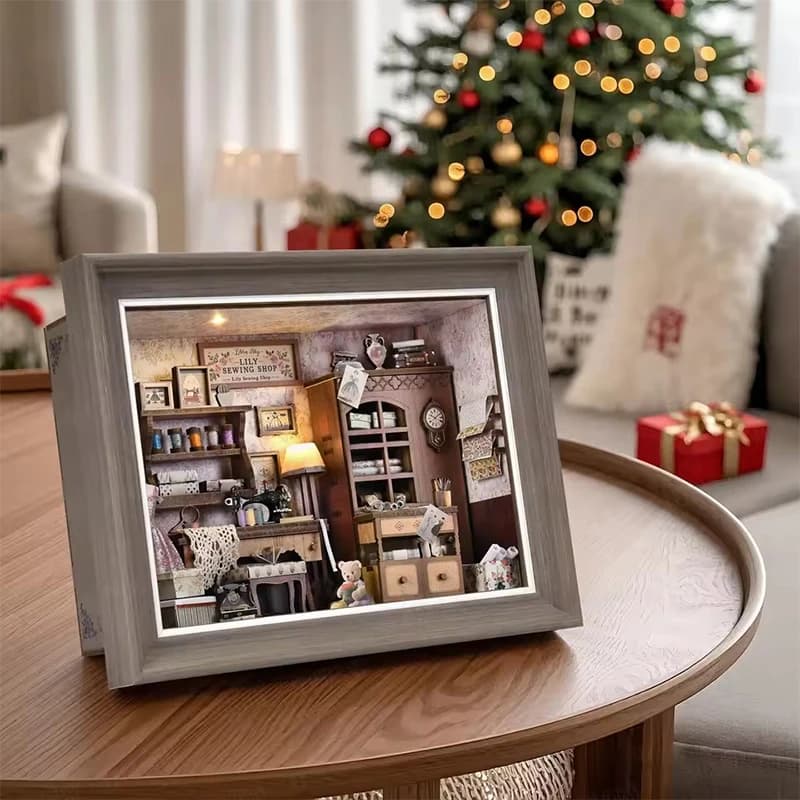 Kit angolo libro fai-da-te Casa delle bambole in legno in miniatura 3D Cornice per foto Ornamento Scaffale Inserto Retro Booknook Decor per regali di compleanno