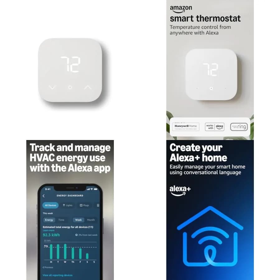 Termostato Intelligente Amazon - Risparmia Denaro ed Energia - Compatibile con Alexa e Ring - Richiede Cavo C-wire