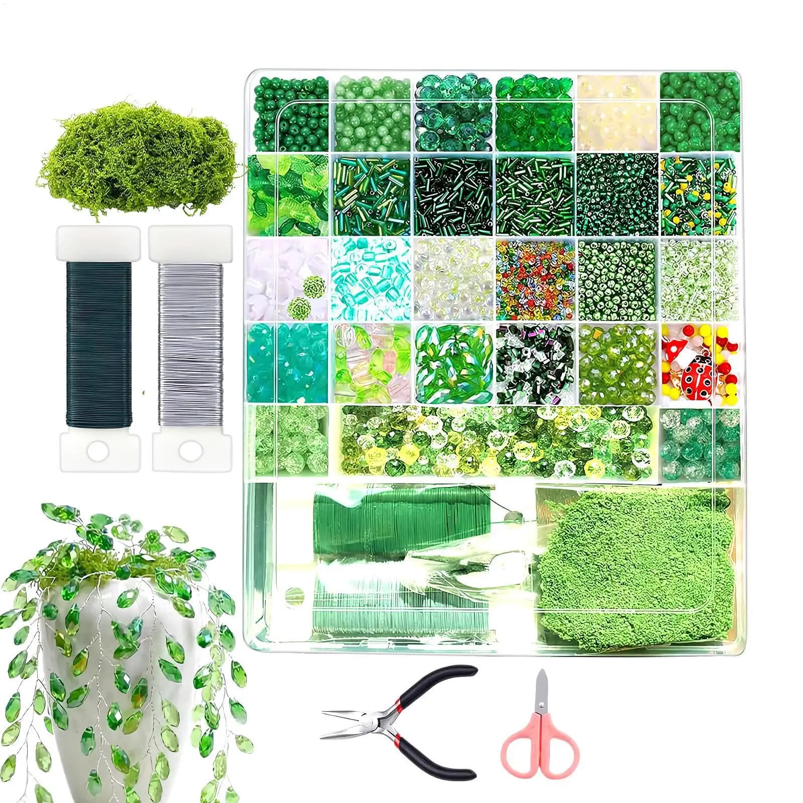 5500 Pcs Beaded Plant Kit Handmade Crafting Set Green Glass Beading Kit Timeless DIY Plant Decor for Home Craft Room Studio