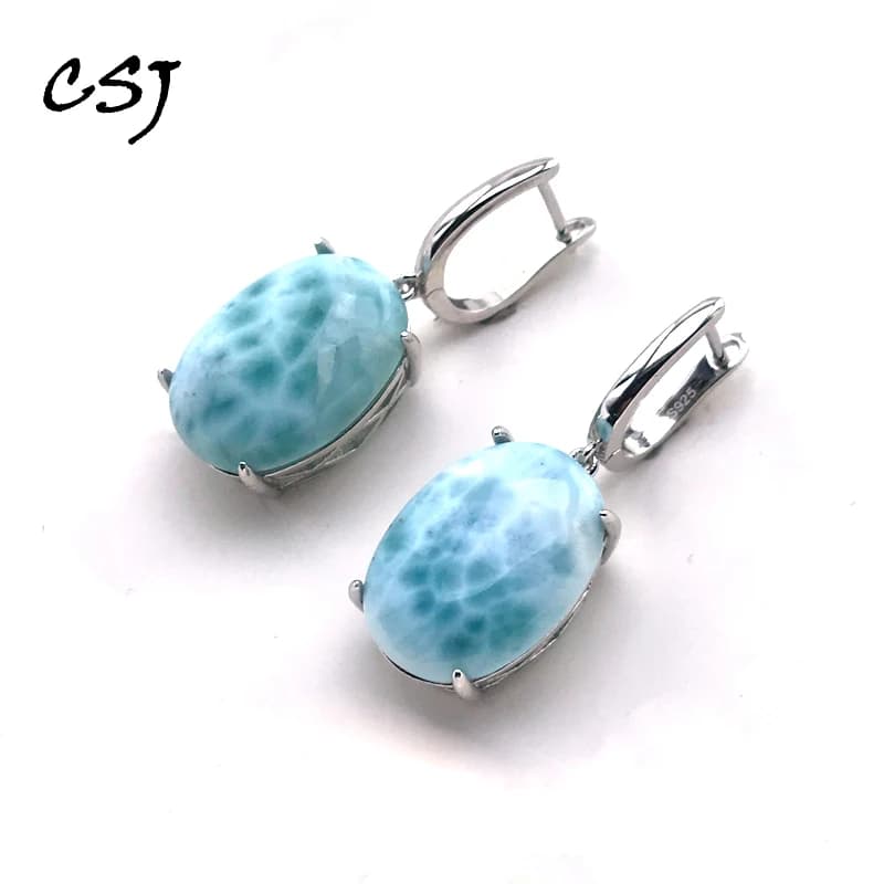CSJ grande pietra naturale Larimar orecchino Sterling 925 argento Malachite pietra di luna amazzonite cianite 13*18mm per le donne regalo del partito