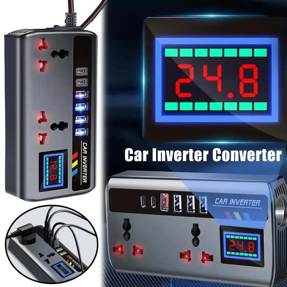 Convertitore inverter per auto portatile da 12 V/24 V a 220 V Porte di ricarica veloci 3 porte USB Accessori per veicoli