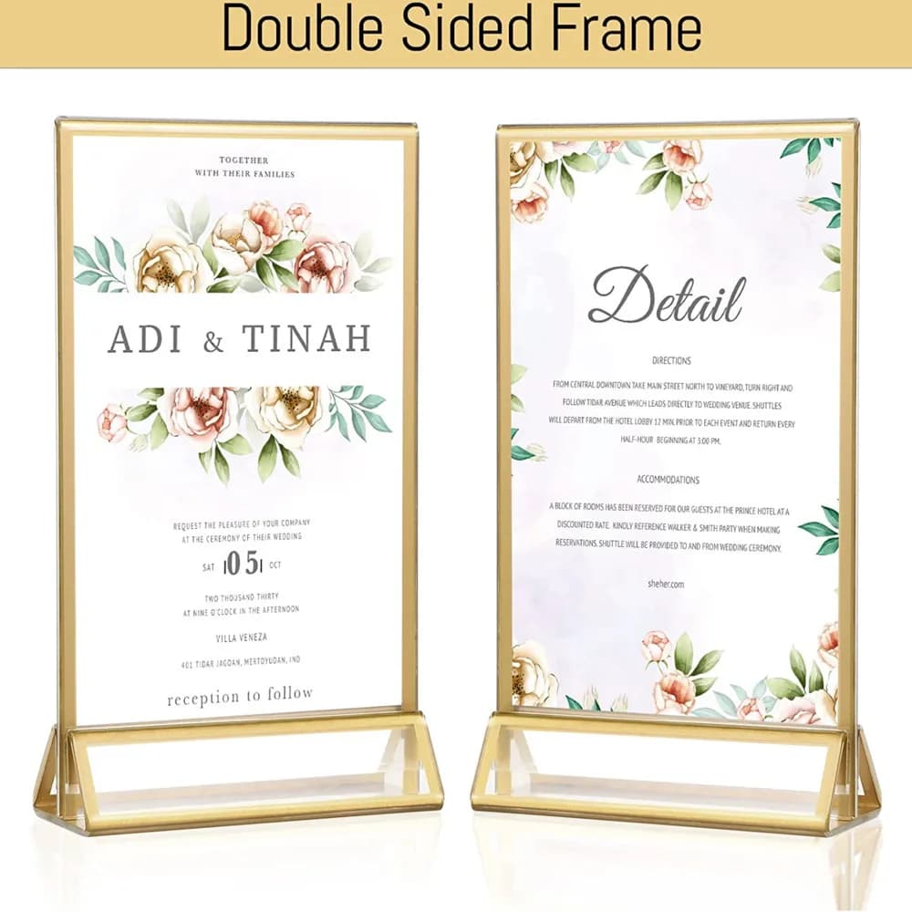 4PCS A5 148x210mm Double Sided Cornice In Oro Acrilico Segno Titolare Foto Tavolo di Nozze Numero Menu Portarotolo espositore