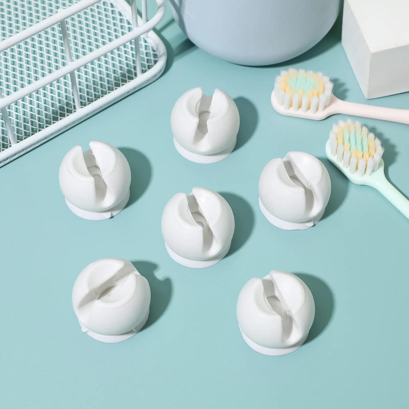 6Pcs Suction Toothbrush Holder for Bathroom Kitchen Washroom Mirror Shower Wall Smooth Surface Easy Install Strong Hold