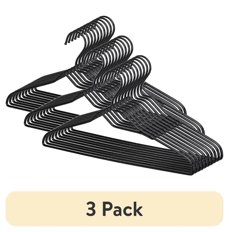 (3 pack) Better Homes & Gardens Non-Slip Clothes Adult Hangers with Chrome Hook 10 Pack, Black