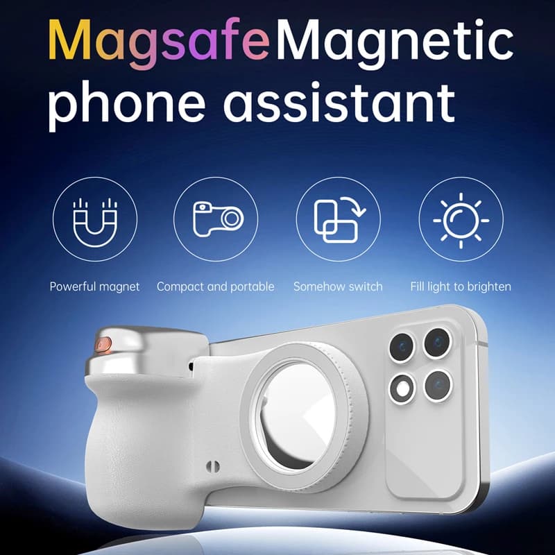 Supporto Magnetico Bluetooth per Selfie con Luce di Riempimento, Impugnatura Anti-vibrazione per iPhone