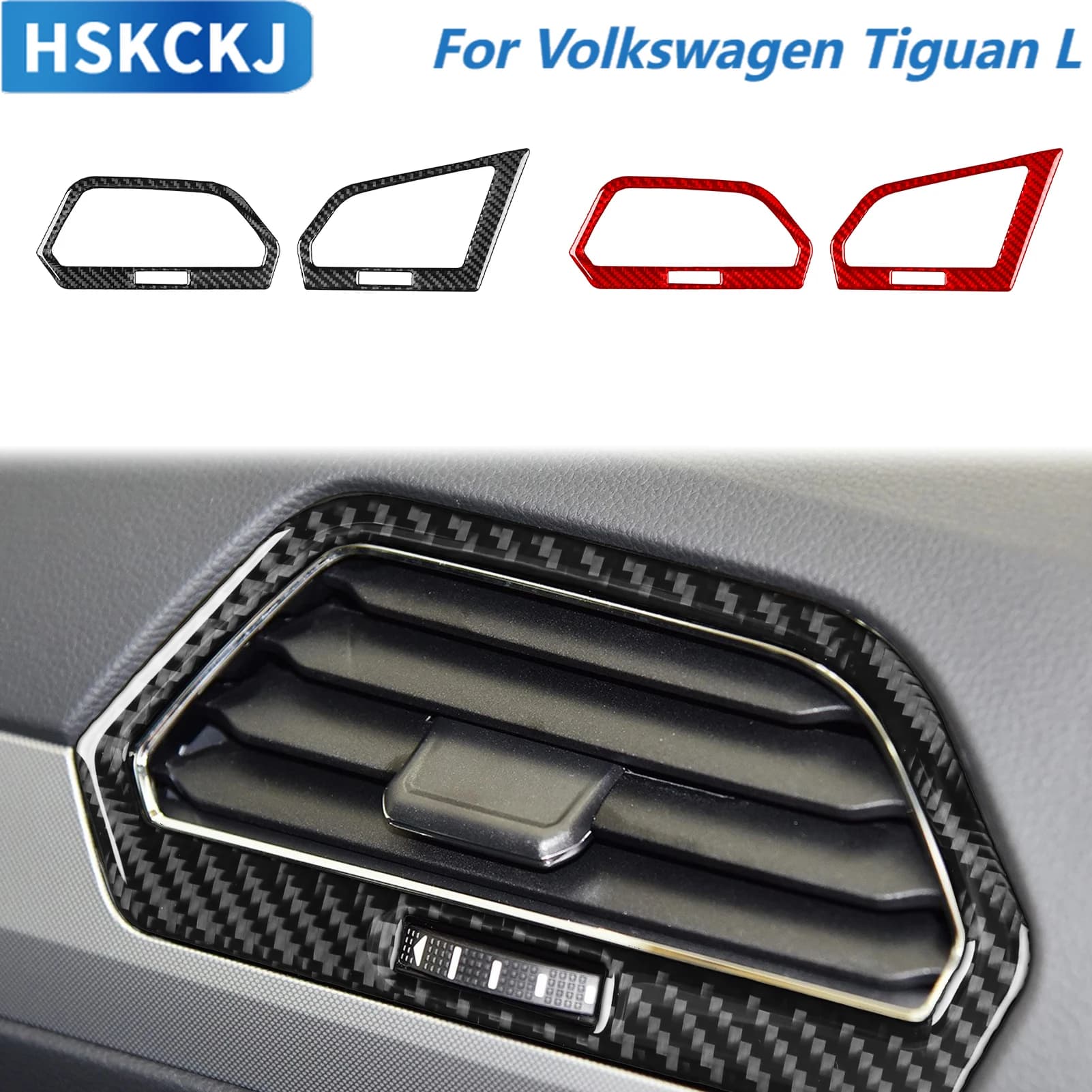 Auto Accessories: Decorative Carbon Fiber Cover for Side AC Ventilation Bushings, Modify Sticker for Volkswagen Tiguan L 2019- 2021
