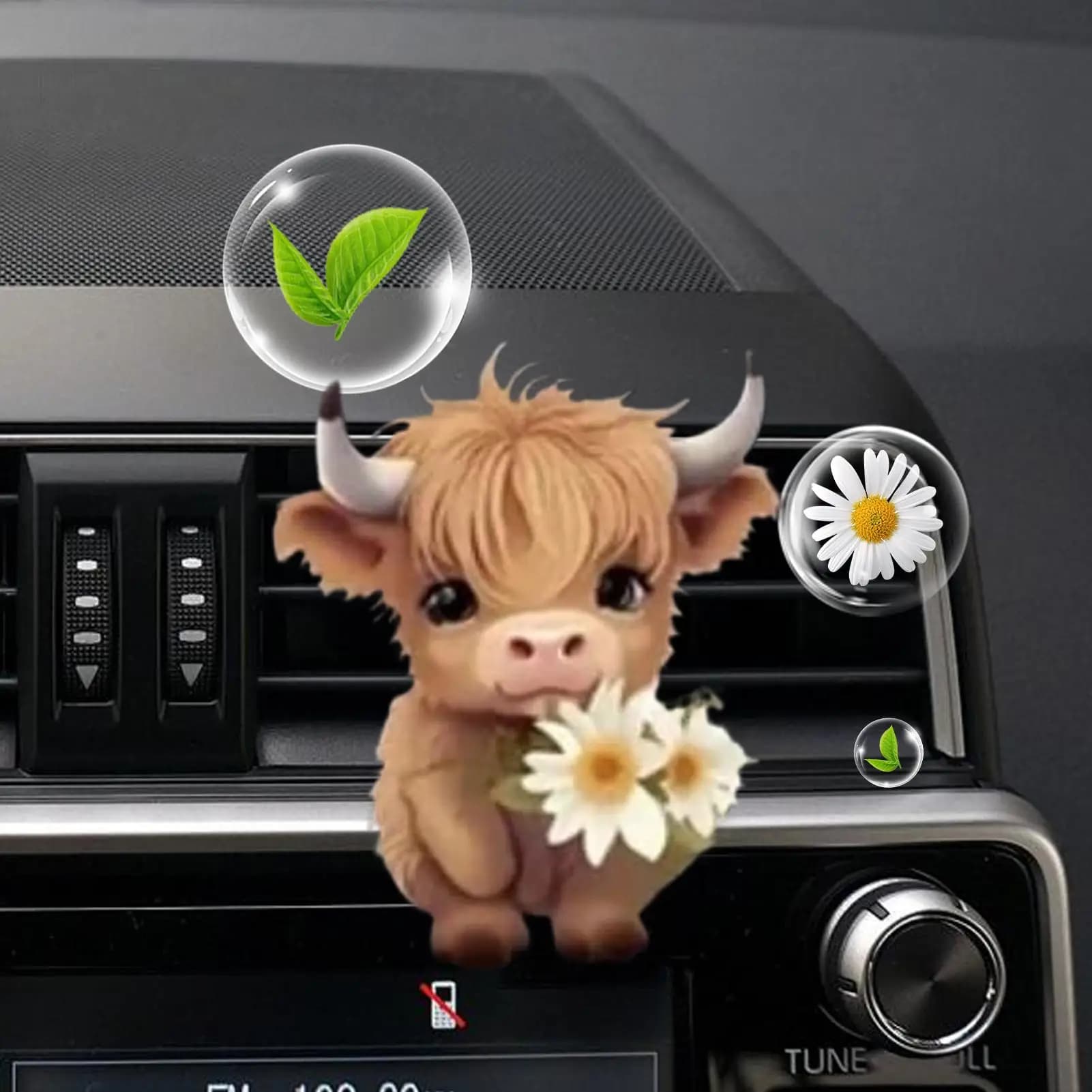 Car Air Freshener Vent Clips Car Aromatherapy Diffuser Vent Clip 2D Acrylic Cute Highland Cow Shape Perfume Aromatherapy