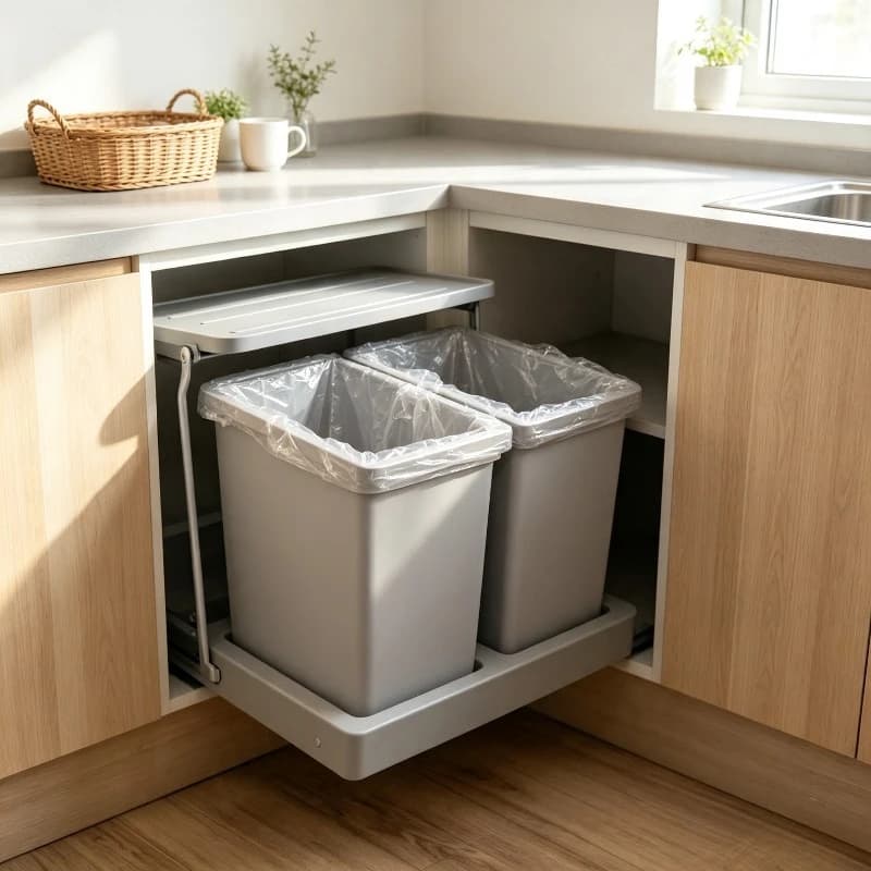 Cabinet Built-in Swing Trash Can, Pull-out Under Sink Garbage Container with Door Mount, Heavy Duty Kitchen Waste Organizer.