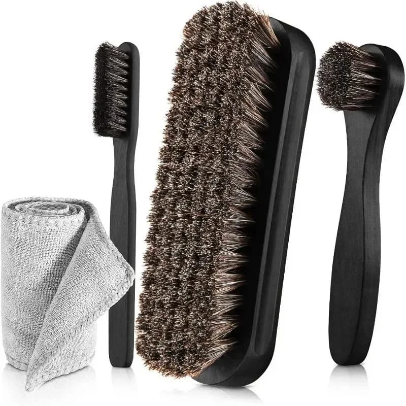Kit 4 Pezzi Spazzole per Lucidatura Scarpe in Crine di Cavallo, Applicatori per Lucidatura, Spazzole per Pulizia Scarpe in Pelle e Stivali, Spazzola per Pulizia Camoscio