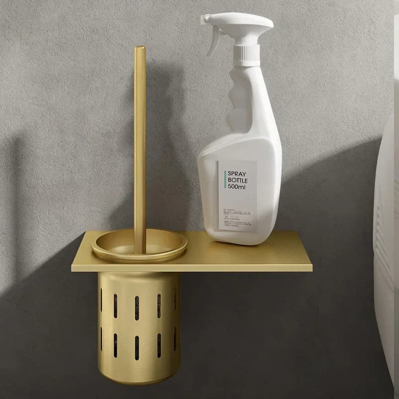 Set Portascopino WC in Alluminio Senza Foratura, Supporto da Parete per Bagno, Accessori per Pulizia e Organizzazione