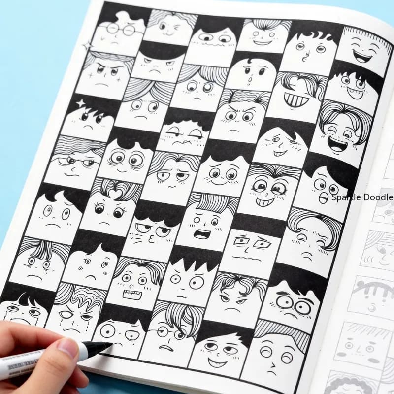 A 40 Page Adult Healing Cartoon Face Simple Drawing Coloring Book, Large Size, Line Draft Copying Album, Suitable for Gifts
