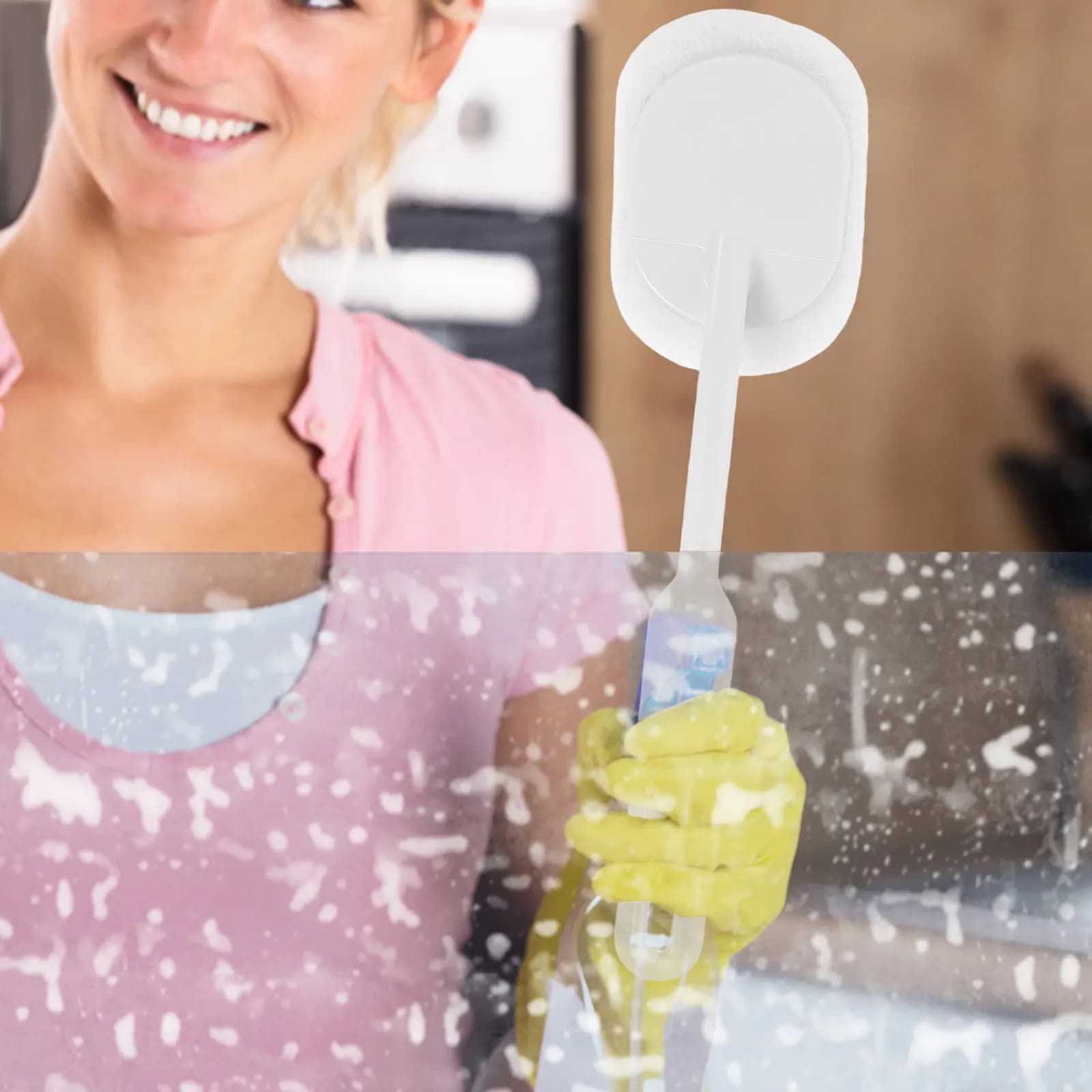 Set di 2 Spazzole per Pulizia Bagno con Manico Lungo, Spugna Abrasiva in Plastica Resistente per WC, Vasca, Pavimento e Pareti, Salvaspazio