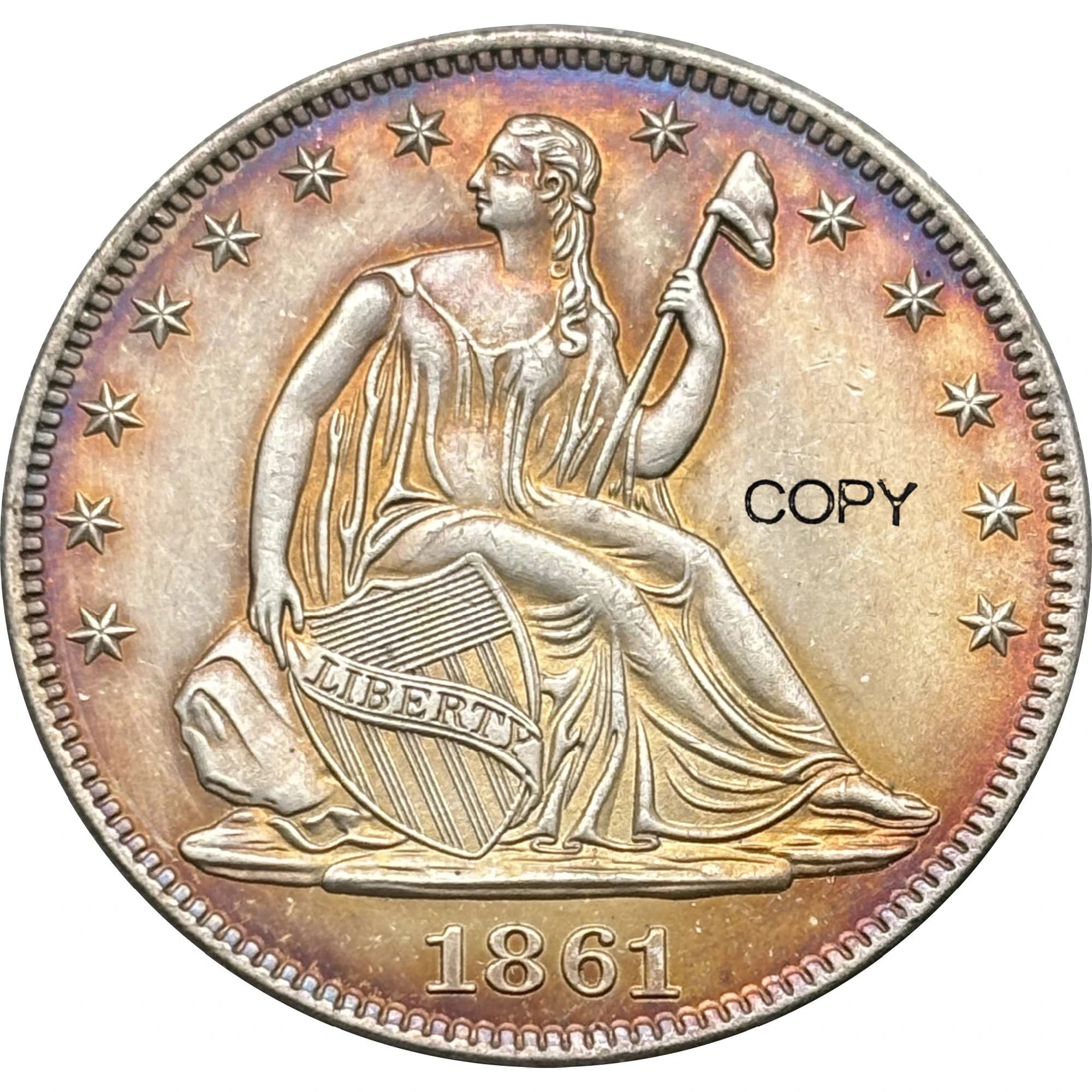 US 1861 seduto 1/2 mezzo dollaro senza slogan freccia America copia moneta commemorativa stati uniti Ww2 Liberty Moneda monete da collezione