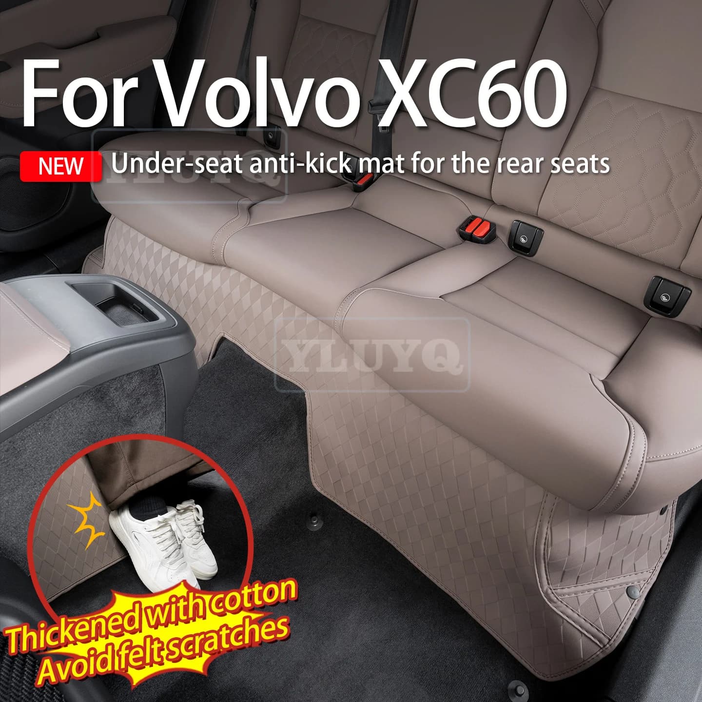 For Volvo XC60 rear seat kick-proof mat, anti-wear, second-row seat under protective leather mat, car interior accessories