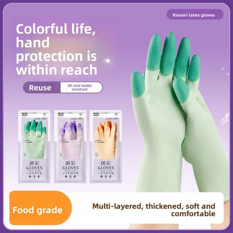 Guanti in Gomma Latex Resistenti alle Macchie e all'Olio, Guanti Durevoli per Cucina, Lavanderia e Lavori Domestici con Polsino Extra Lungo