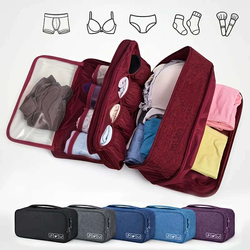 Portable Underwear Pouch Foldable Zipper Bag Bra Sock Lingerie Hanging Travel Organizer Durable Fabric Space Saving Storage