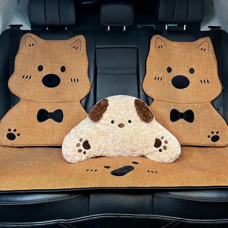 Cuscino per sedile auto con simpatico cane dei cartoni animati, coprisedile traspirante in lino per sedili anteriori, accessori universali per interni auto