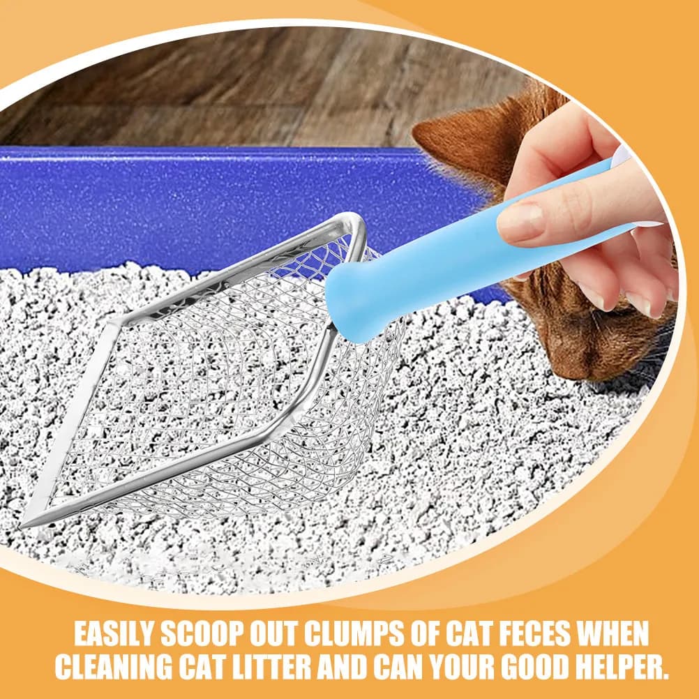 Premium Stainless Steel Cat Litter Scoop Ergonomic Handle Corner Reach Litter Sifter for Home Sanitary Odor Care