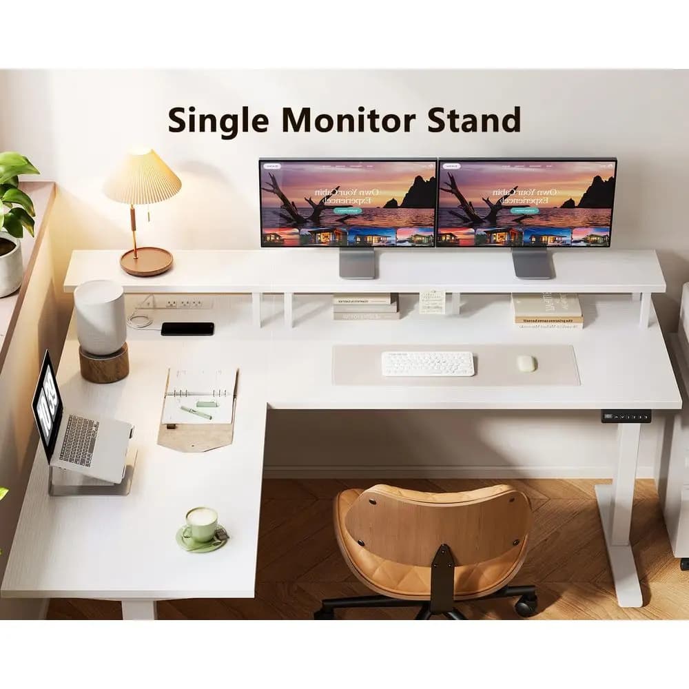 Scrivania Elettrica a L Regolabile in Altezza, 150 cm, con Supporto Monitor, Scrivania Sit-Stand con Prese di Corrente, Grande